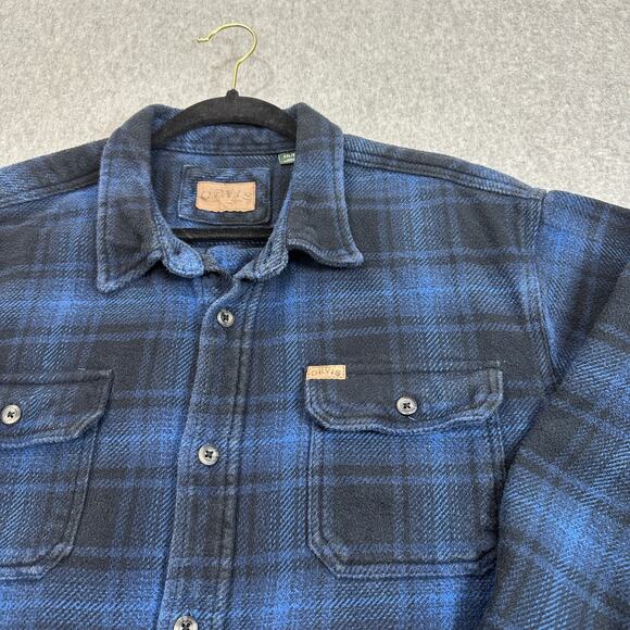Orvis Shacket Mens 2XL Blue Black Plaid Pockets Heavy Flannel Button Up Outdoor - Picture 3 of 12